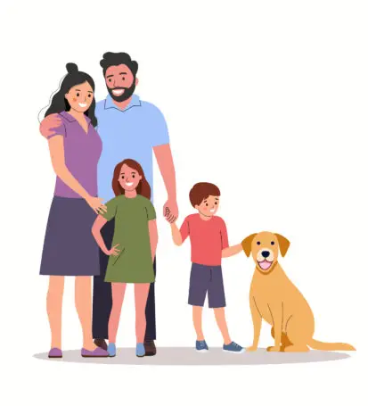 young family with children and dog