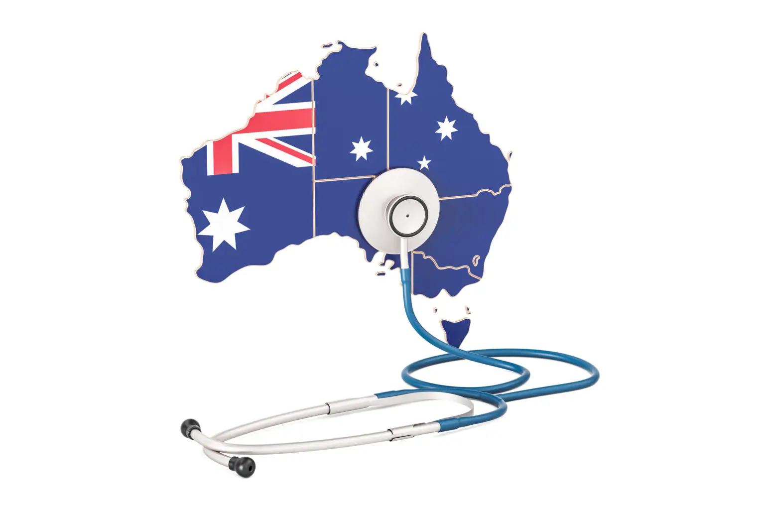 Australian map with stethoscope, national health care concept